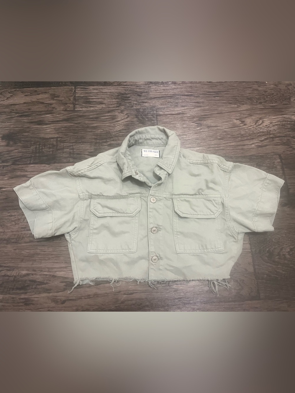 We The Free Light Sage Green Cropped Jean Jacket - Picture 1 of 3